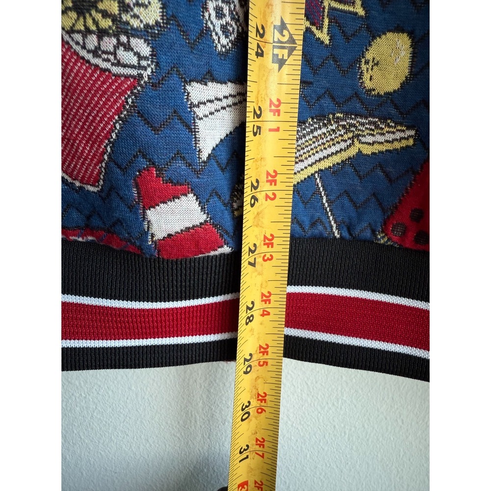 ZARA Men's Size XL Jacquard Graphic Bomber Jacket Blue Multi EUC Retro Rare $129 - Picture 4 of 9